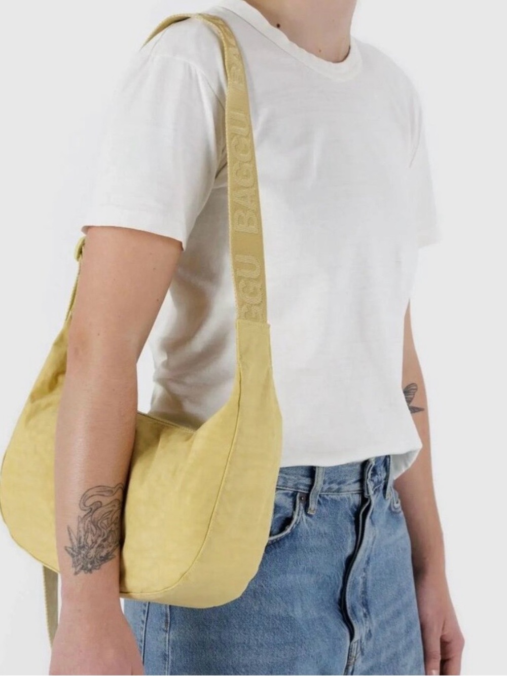 BAGGU Medium Nylon Crescent Bag - Butter DISCONTINUED - Picture 2 of 7